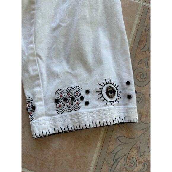 Hearts of Palm White Brown Wood Beads Pockets 3/4 Sleeve Cropped Jacket size 16W - Picture 8 of 13